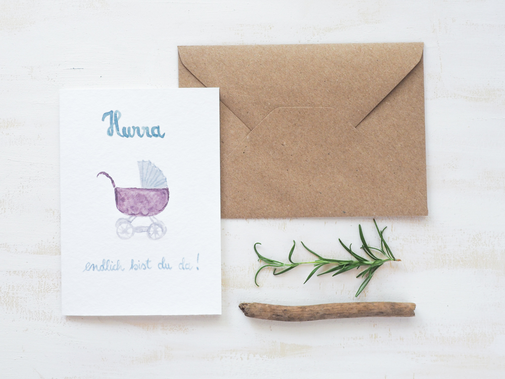 Glückwunschkarte zur Geburt mit Kinderwagenmotiv