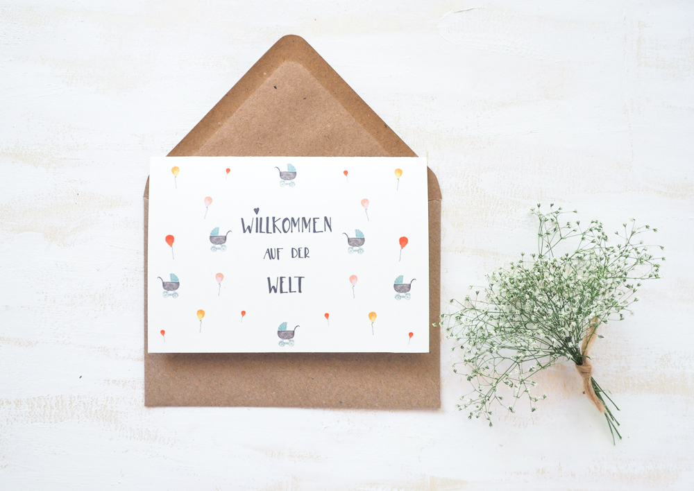 Karte zur Geburt, handgemaltes, schönes Geschenk
